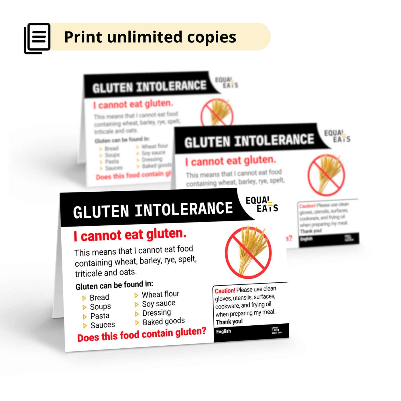 Gluten Intolerance Allergy Cards