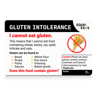 Gluten Intolerance Translation Card for Travel, Equal Eats