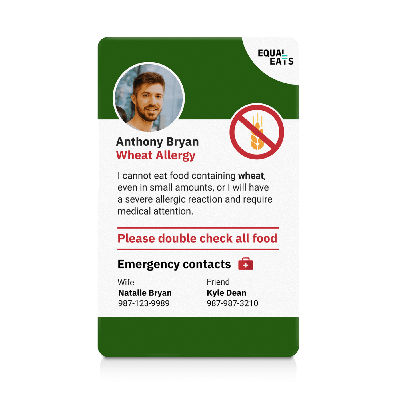 Green Wheat Allergy ID Card (EqualEats)