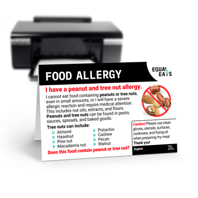 English Printable Allergy Card for Tree Nut Allergies