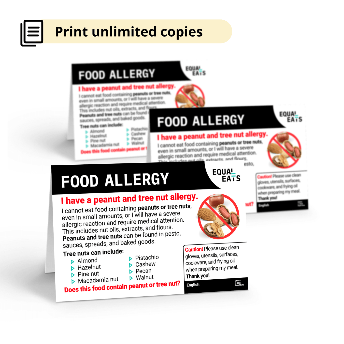 English Printable Allergy Card for Tree Nut Allergies
