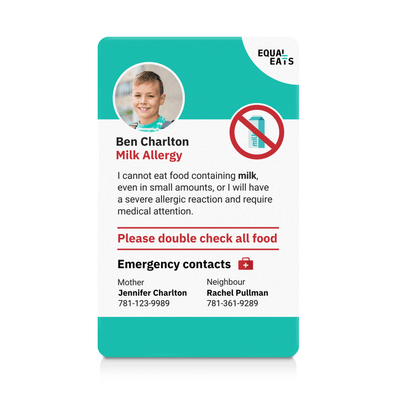 Teal Milk Allergy ID Card (EqualEats)