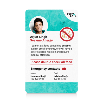 Teal Paint Sesame Allergy ID Card (EqualEats)