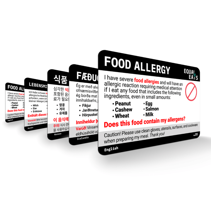 Customized Food Allergy 5-Card Travel Pack