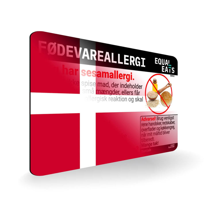 Sesame Allergy in Danish. Sesame Allergy Card for Denmark