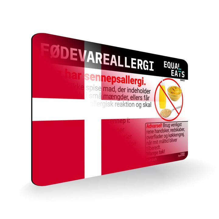 Mustard Allergy in Danish. Mustard Allergy Card for Denmark