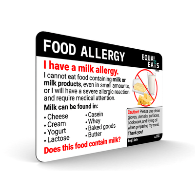 Milk Allergy Card. Milk Allergy Translation Card for Travel