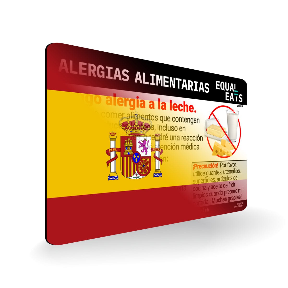 Milk Allergy in Spanish. Milk Allergy Card for Spain