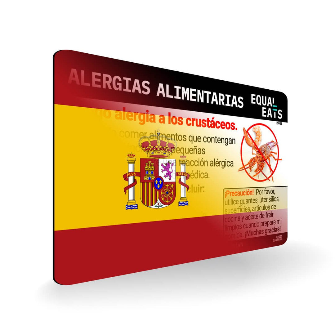 Crustacean Allergy in Spanish. Crustacean Allergy Card for Spain