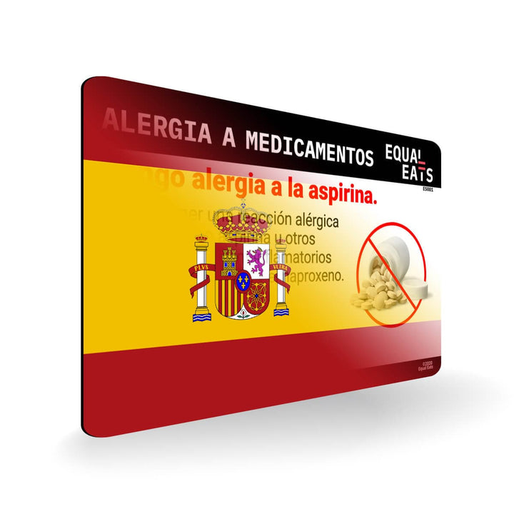 Aspirin Allergy in Spanish. Aspirin medical I.D. Card for Spain