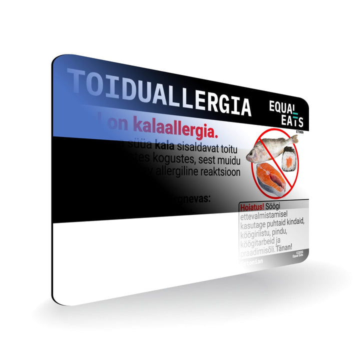 Fish Allergy in Estonian. Fish Allergy Card for Estonia