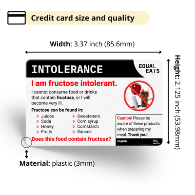 Turkish Fructose Intolerance Card