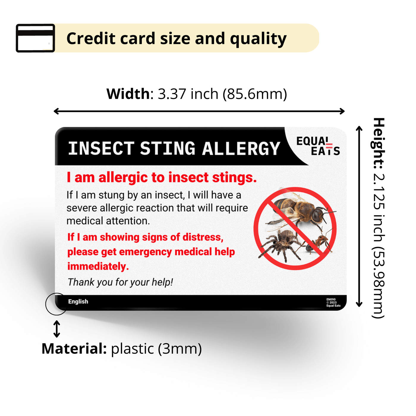 Traditional Chinese (Hong Kong) Insect Sting Allergy Card