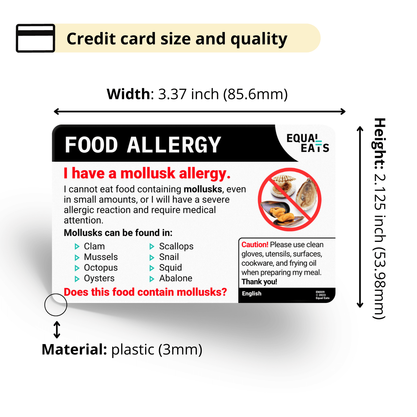 Arabic Mollusk Allergy Card