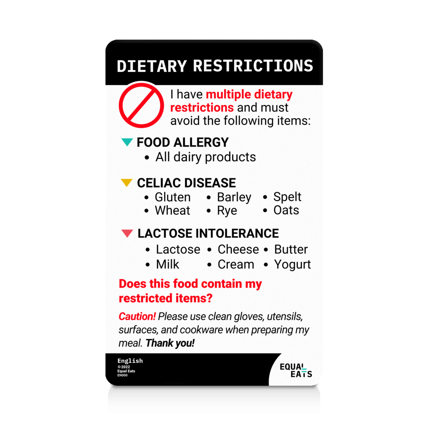 Equal Eats Multiple Dietary Restriction Card