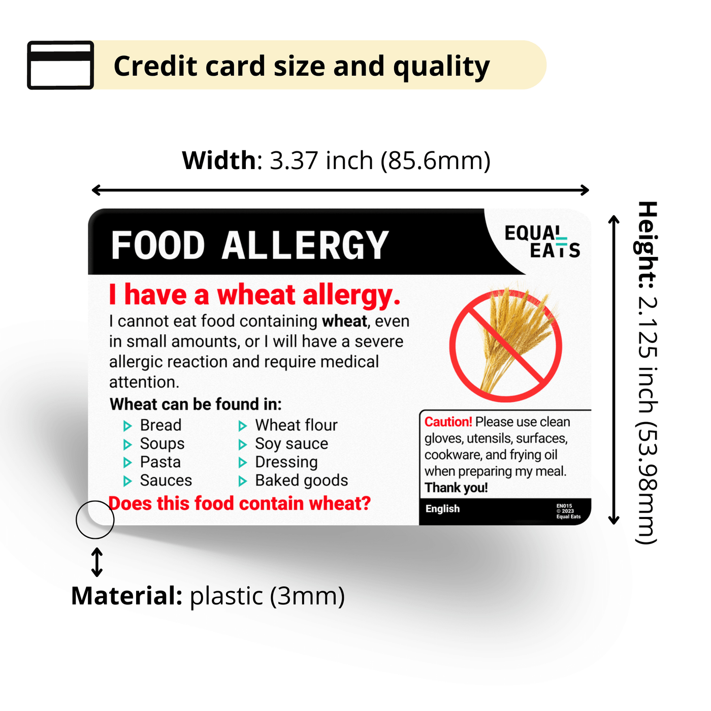 Simplified Chinese Wheat Allergy Card