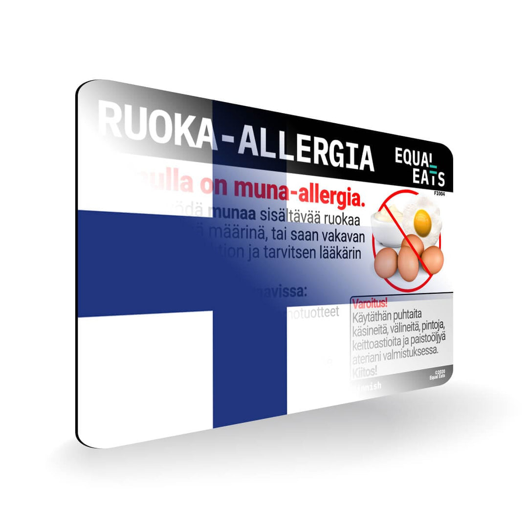 Egg Allergy in Finnish. Egg Allergy Card for Finland