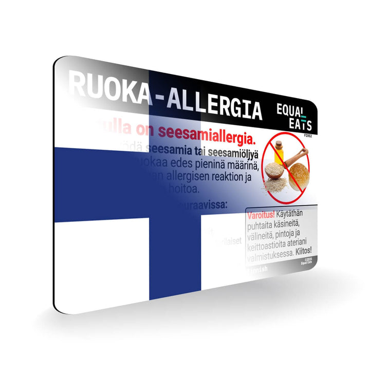 Sesame Allergy in Finnish. Sesame Allergy Card for Finland