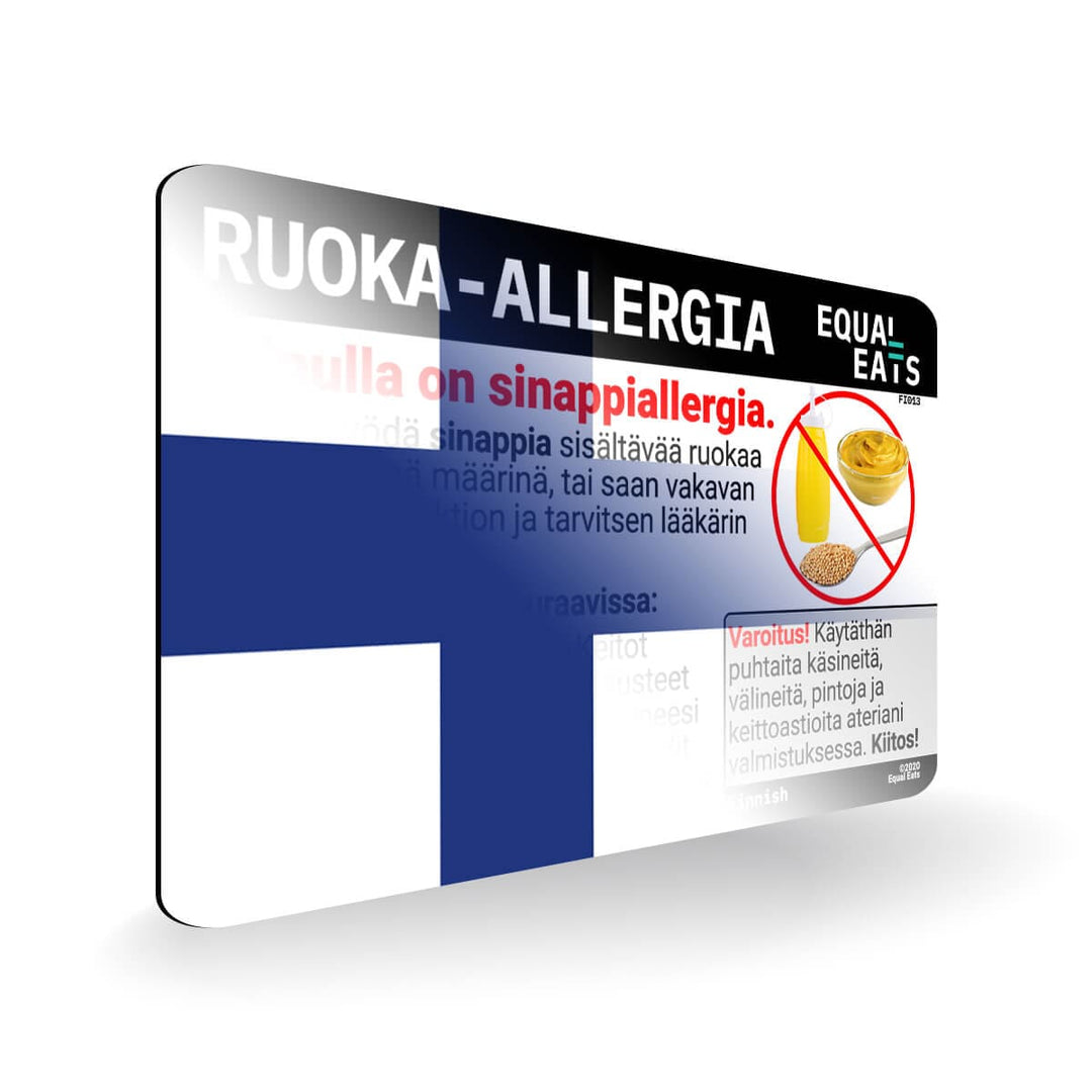 Mustard Allergy in Finnish. Mustard Allergy Card for Finland