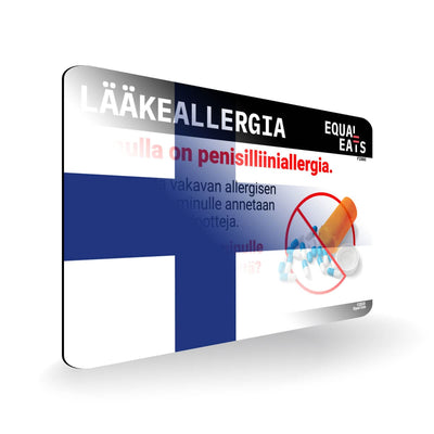 Penicillin Allergy in Finnish. Penicillin medical ID Card for Finland
