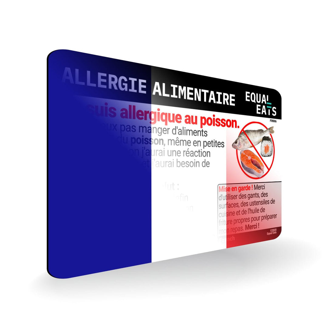 Fish Allergy in French. Fish Allergy Card for France