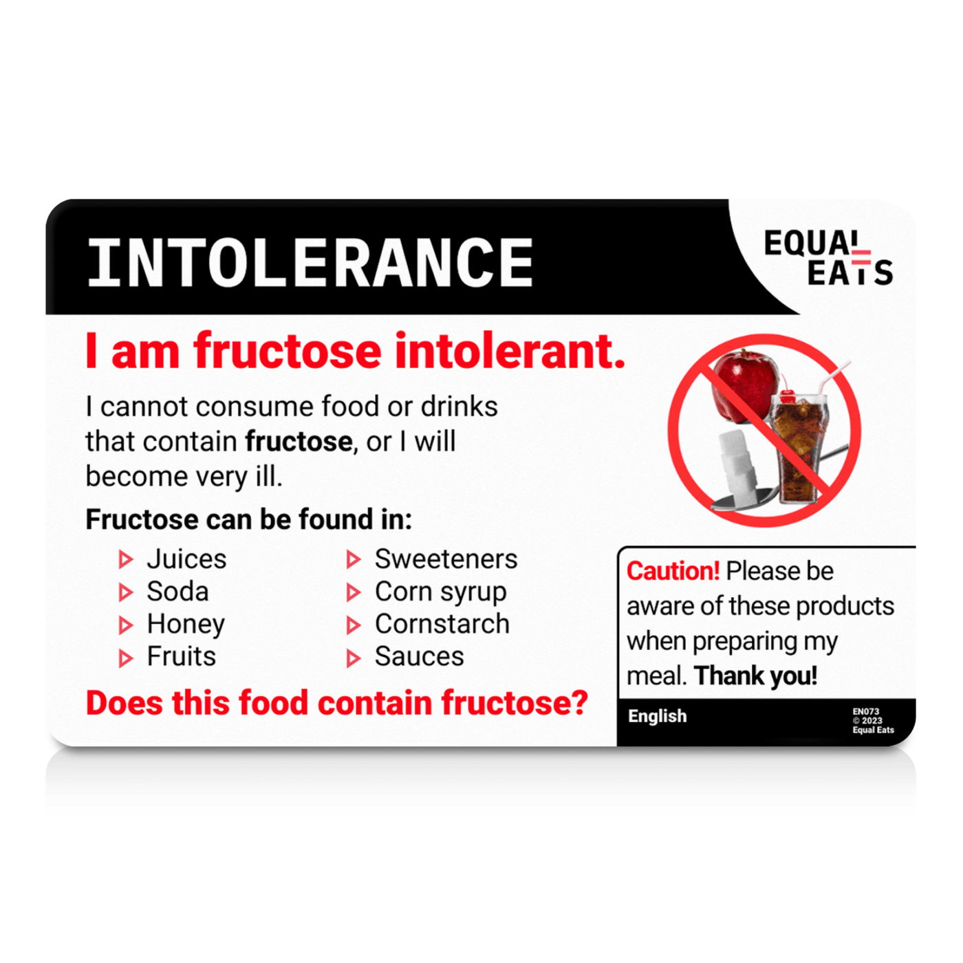 Dutch (Netherlands) Fructose Intolerance Card
