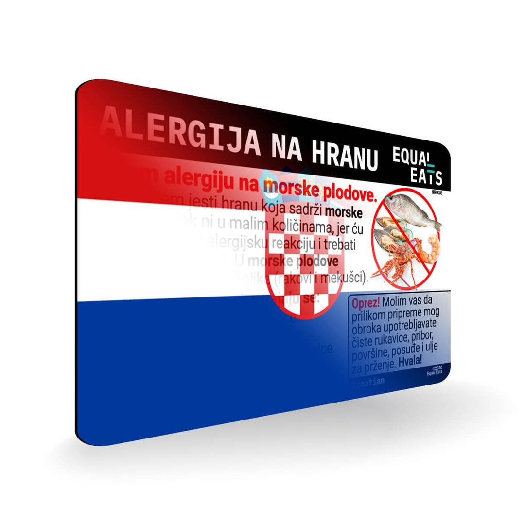 Seafood Allergy in Croatian. Seafood Allergy Card for Croatia