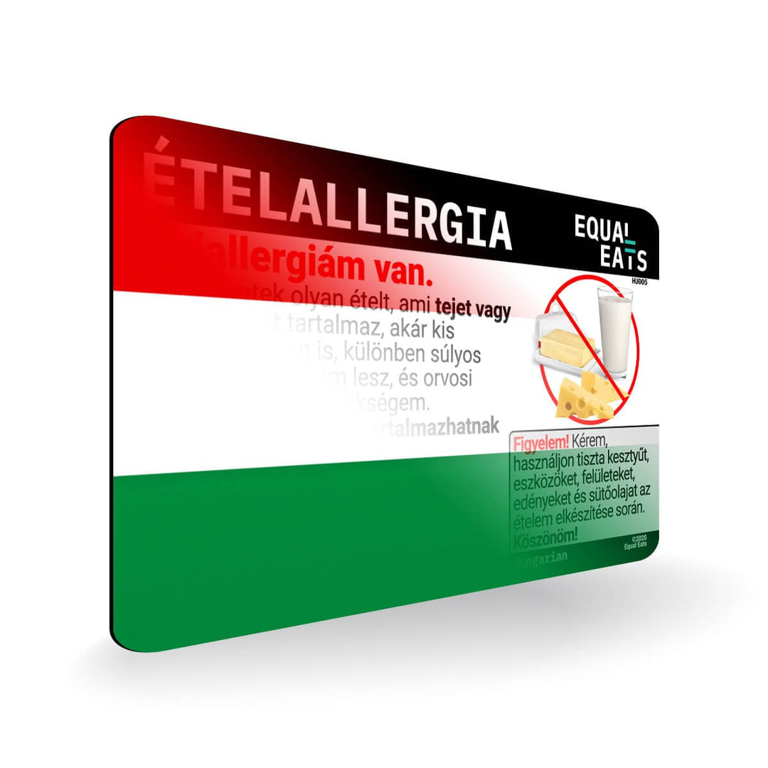 Milk Allergy in Hungarian. Milk Allergy Card for Hungary