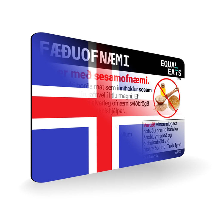 Sesame Allergy in Icelandic. Sesame Allergy Card for Iceland