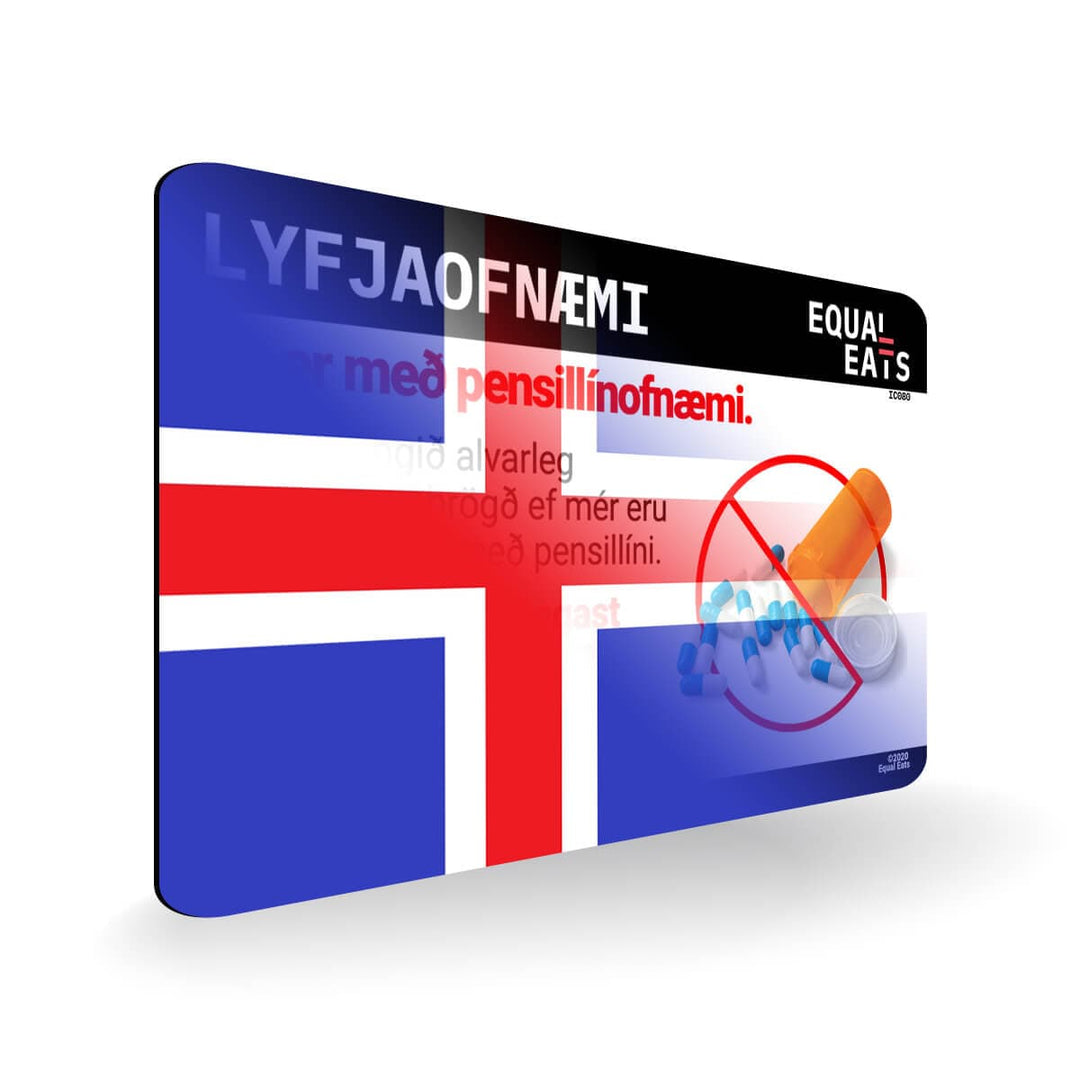 Penicillin Allergy in Icelandic. Penicillin medical ID Card for Iceland