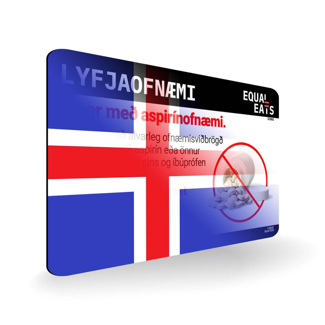 Aspirin Allergy in Icelandic. Aspirin medical I.D. Card for Iceland