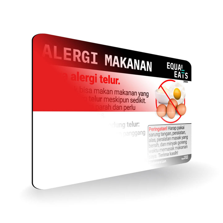 Egg Allergy in Indonesian. Egg Allergy Card for Indonesia