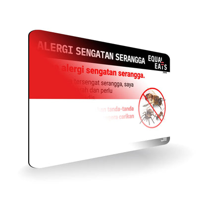 Insect Sting Allergy in Indonesian. Bee Sting Allergy Card for Indonesia
