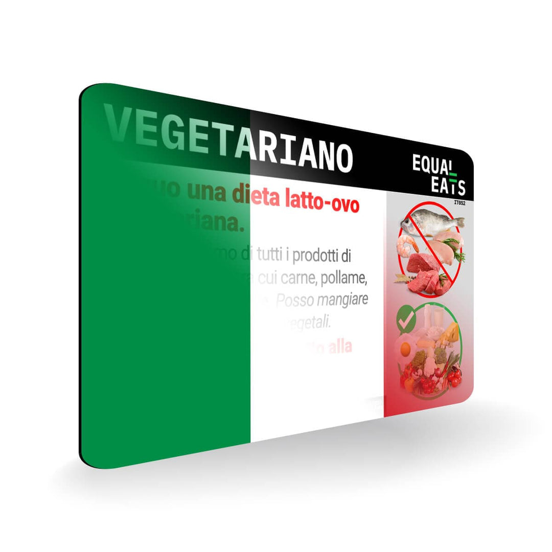 Lacto Ovo Vegetarian Diet in Italian. Vegetarian Card for Italy