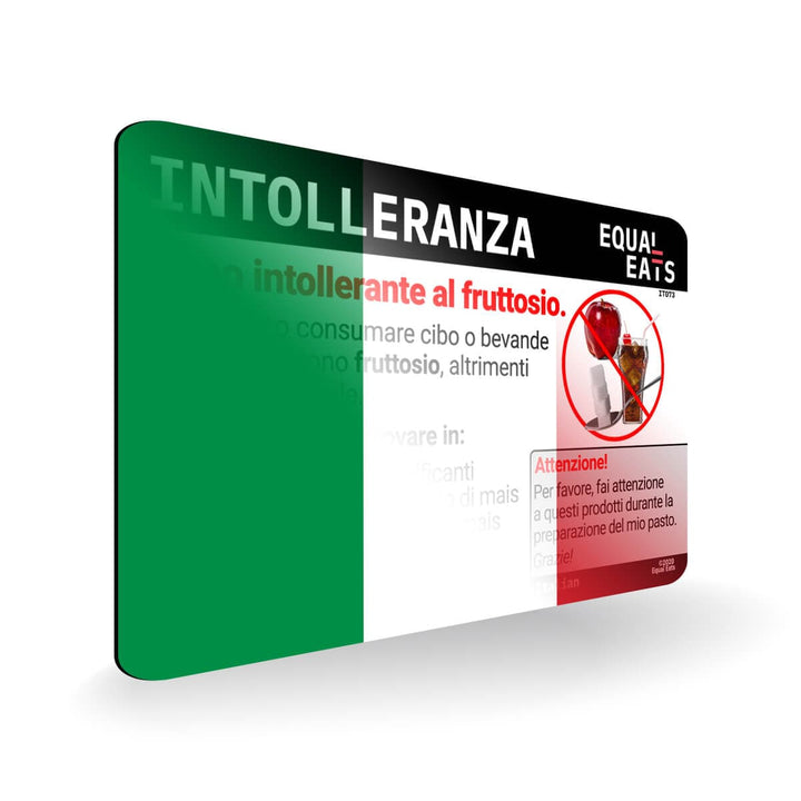 Fructose Intolerance in Italian. Fructose Intolerant Card for Italy