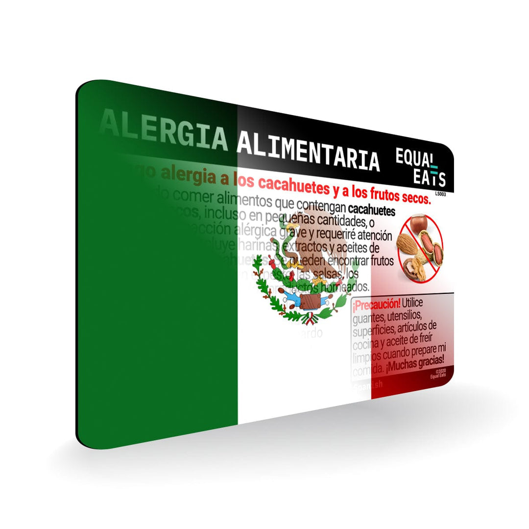 Peanut and Tree Nut Allergy in Spanish. Peanut and Tree Nut Allergy Card for Mexico Travel