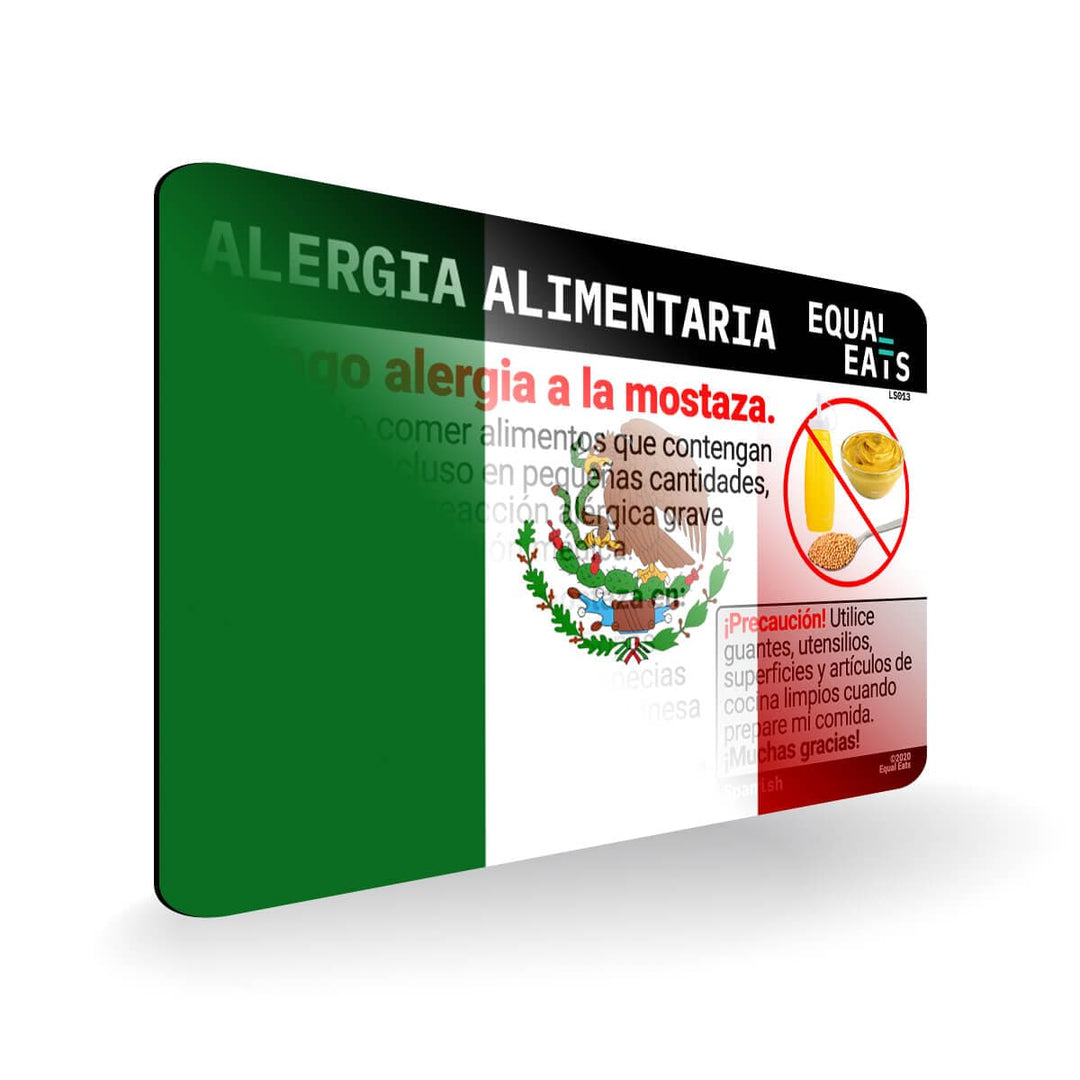 Mustard Allergy in Spanish. Mustard Allergy Card for Latin America