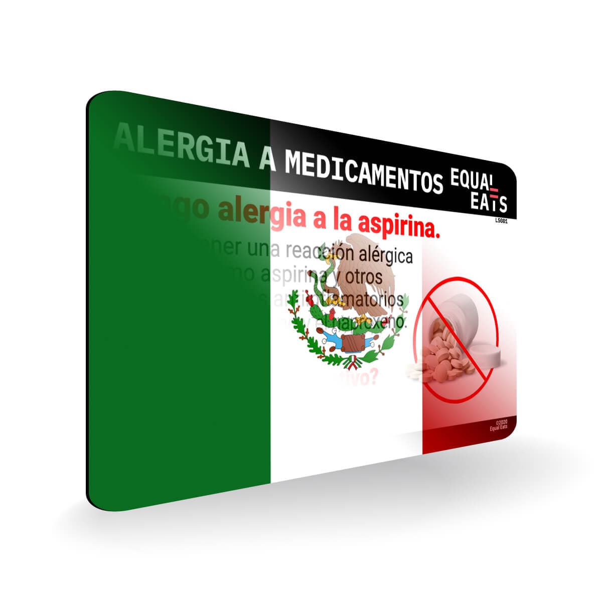 Aspirin Allergy in Spanish. Aspirin medical I.D. Card for Latin America