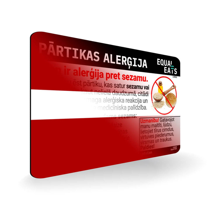 Sesame Allergy in Latvian. Sesame Allergy Card for Latvia