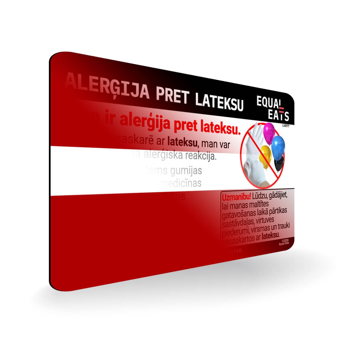 Latex Allergy in Latvian. Latex Allergy Travel Card for Latvia
