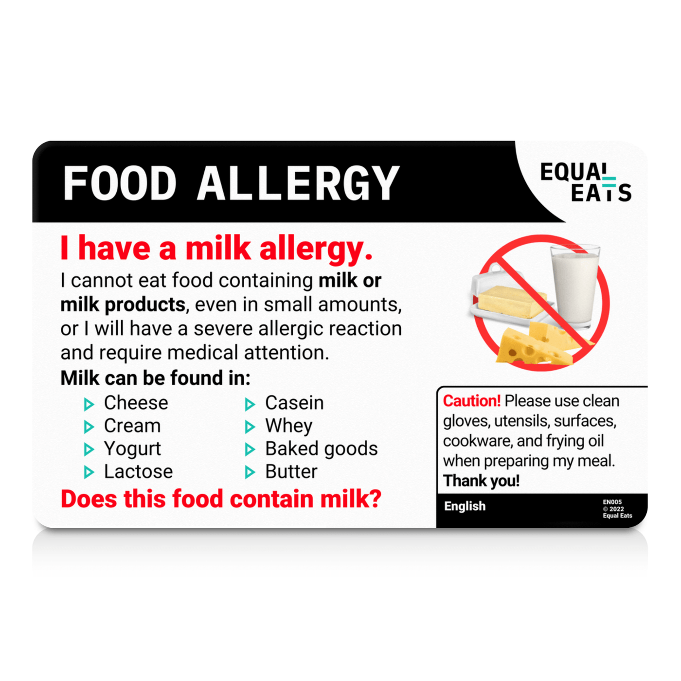 Hindi Milk Allergy Card