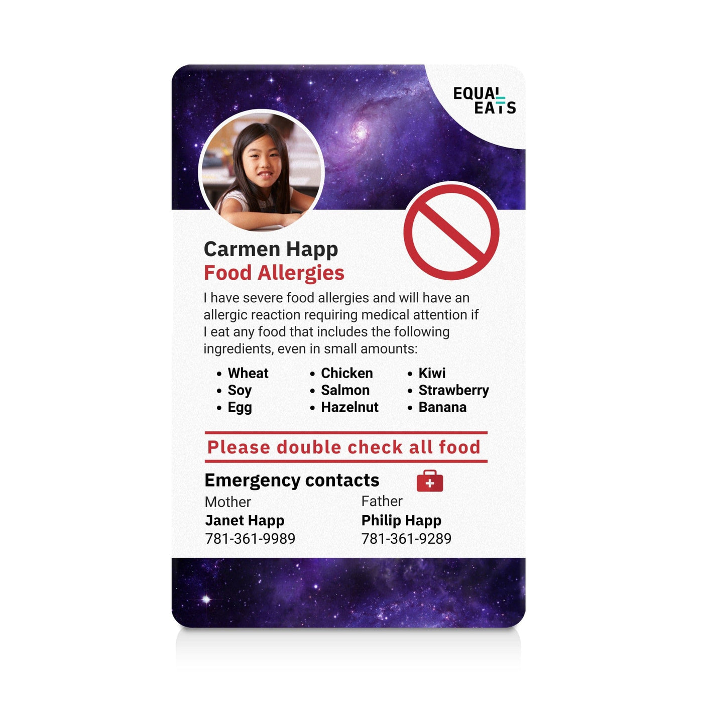 Galaxy Custom Multiple Food Allergy ID Card (EqualEats)