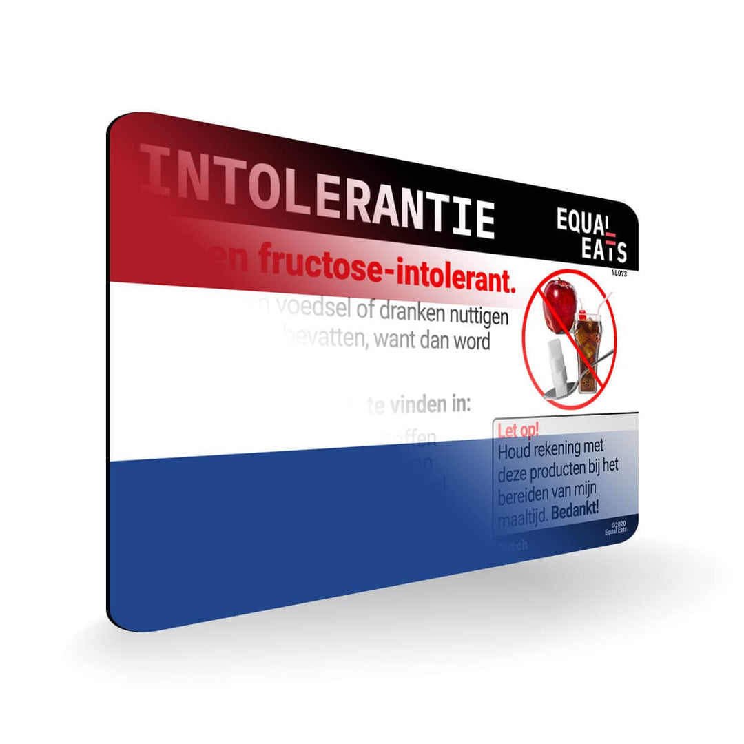 Fructose Intolerance in Dutch. Fructose Intolerant Card for Netherlands