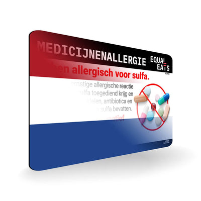 Sulfa Allergy in Dutch. Sulfa Medicine Allergy Card for Netherlands