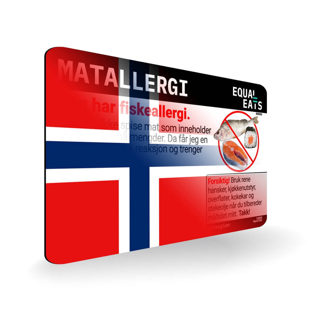 Fish Allergy in Norwegian. Fish Allergy Card for Norway