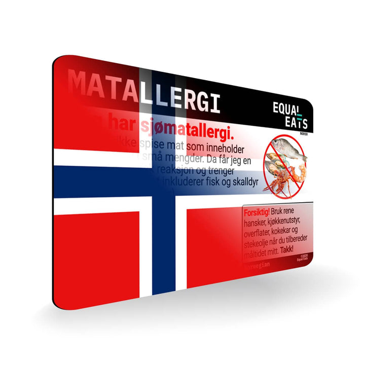 Seafood Allergy in Norwegian. Seafood Allergy Card for Norway