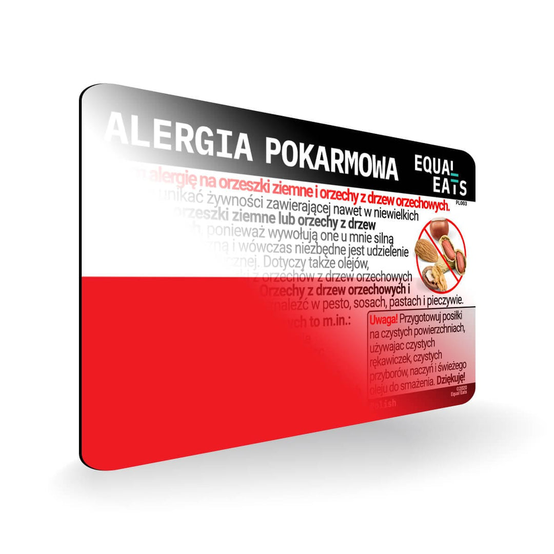 Peanut and Tree Nut Allergy Card in Polish