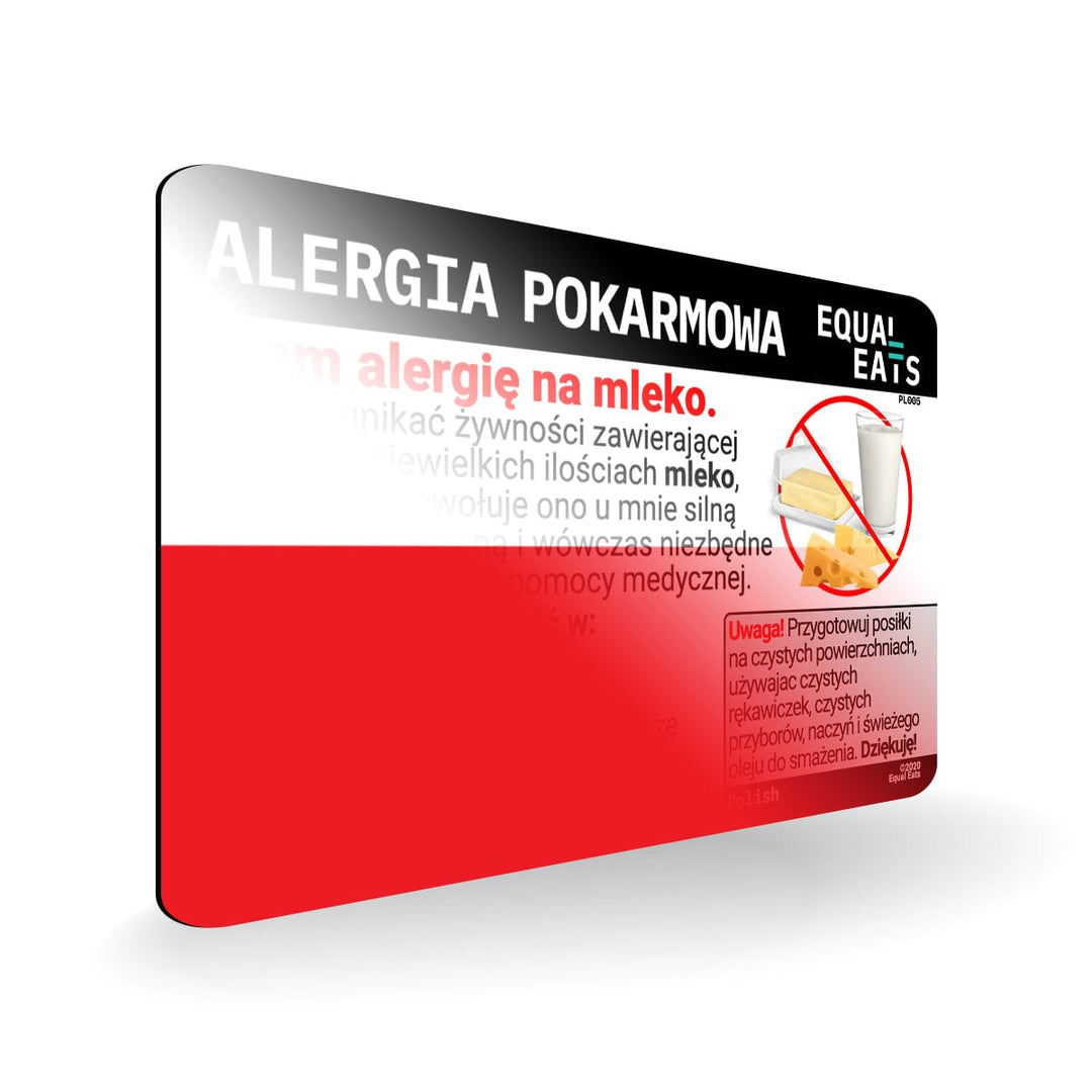 Milk Allergy in Polish. Milk Allergy Card for Poland