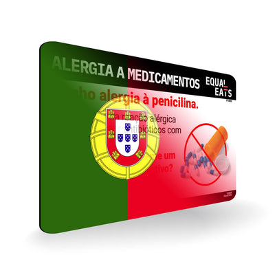 Penicillin Allergy in Portuguese. Penicillin medical ID Card for Portugal