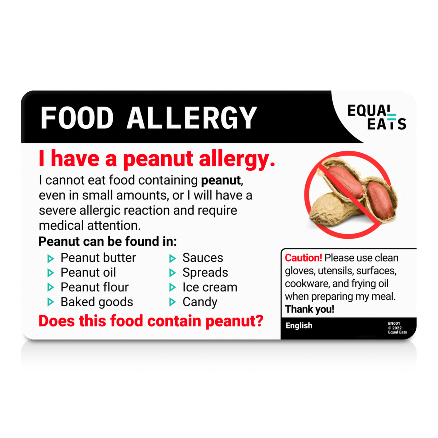 Hebrew Peanut Allergy Card